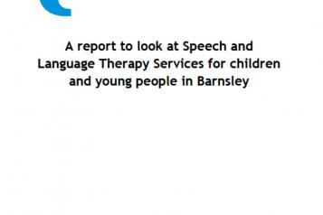 Front page showing report title and blue speech mark