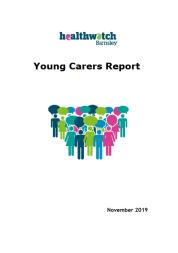 Front Page showing title "Young Carers Report" and an icon of brightly coloured figures and speech bubbles