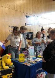 people gathered at an information event